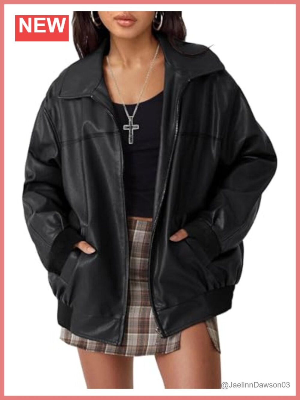 Womens Faux Leather Jacket Oversized Fall Bomber Zip Up Coat